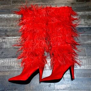 Knee high length heel boots Red size 11